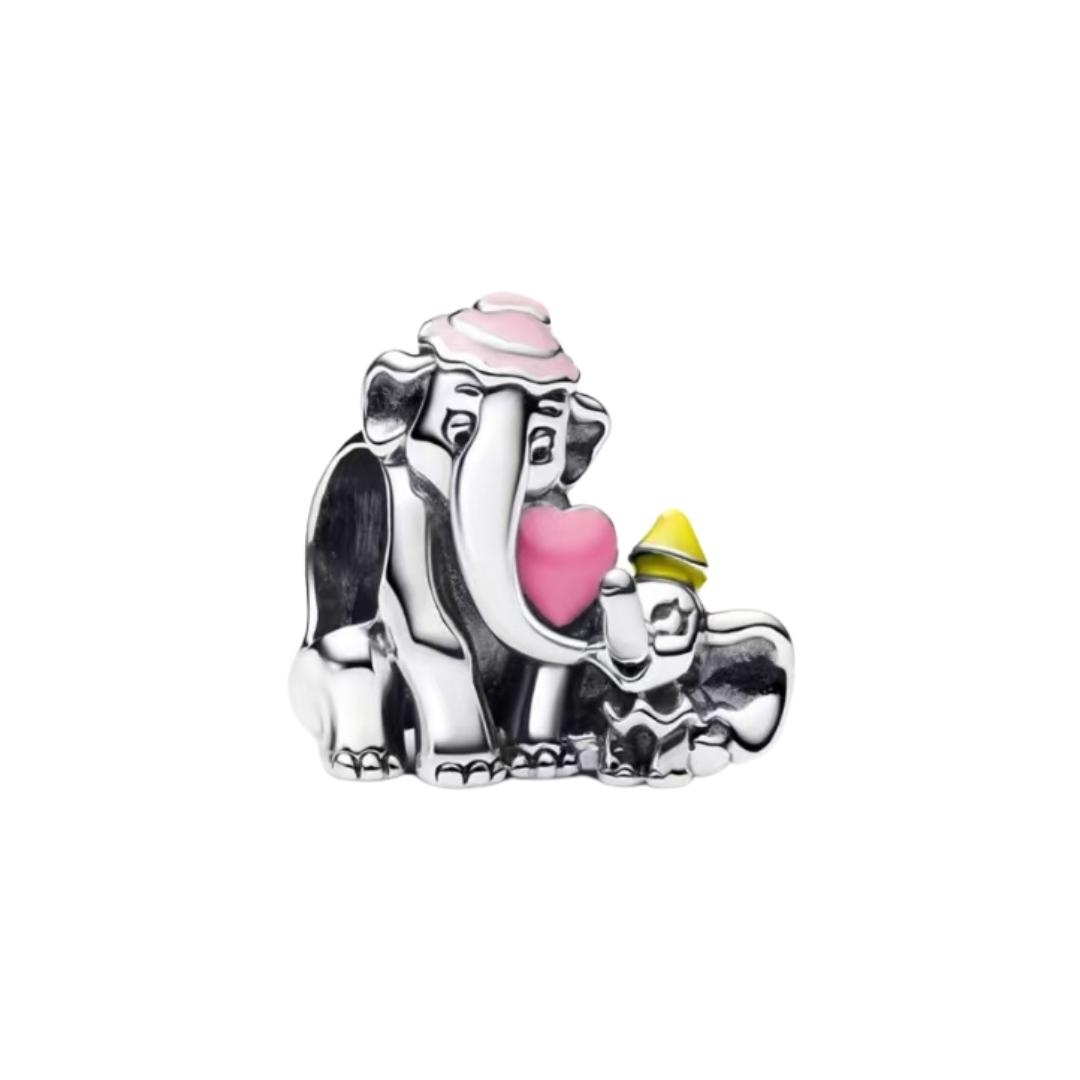 Disney Dumbo Mum Heart Charm featuring an elephant and baby holding a heart, symbolizing maternal love.