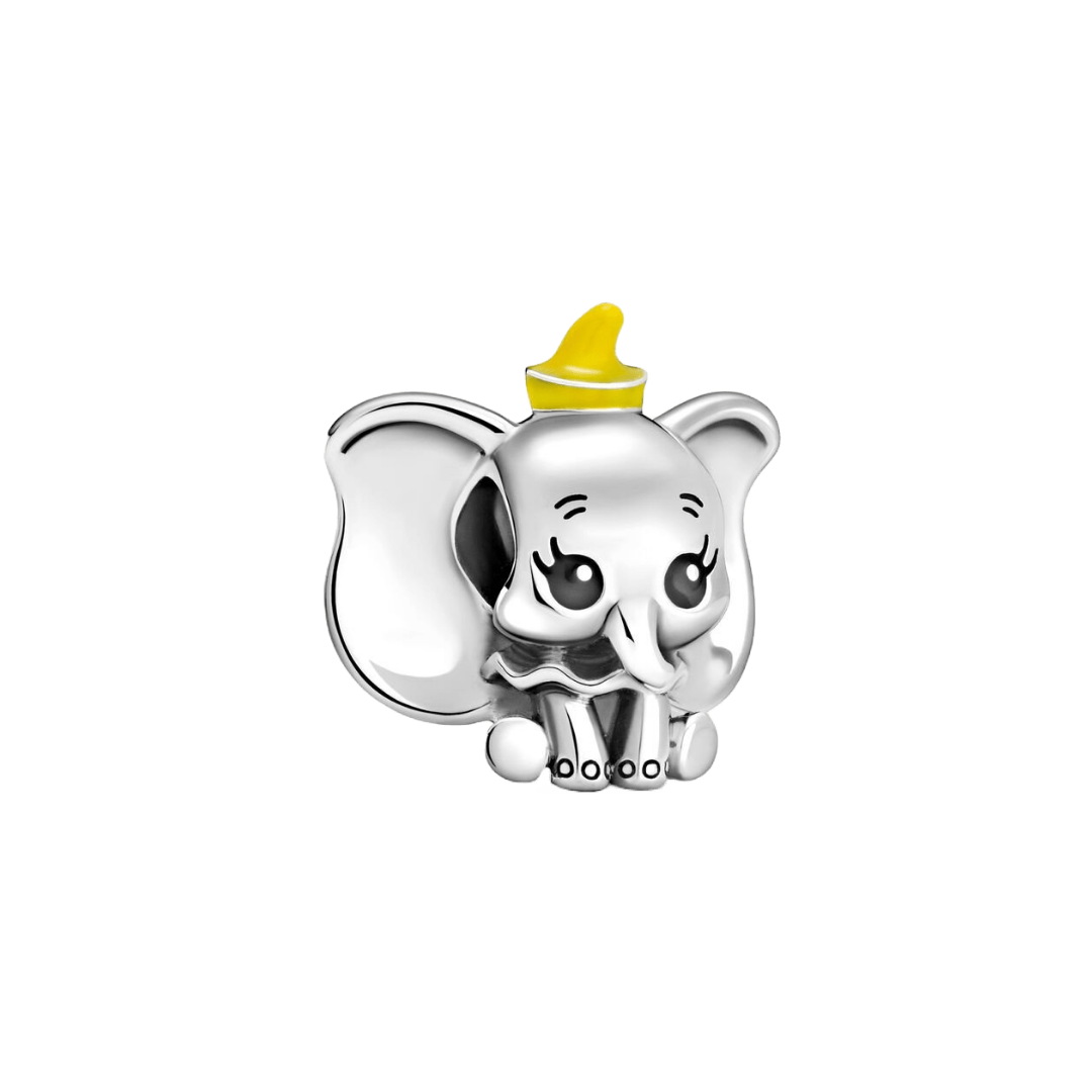 Disney Dumbo Yellow Hat Charm - adorable silver elephant charm with a yellow hat, perfect for Disney fans.