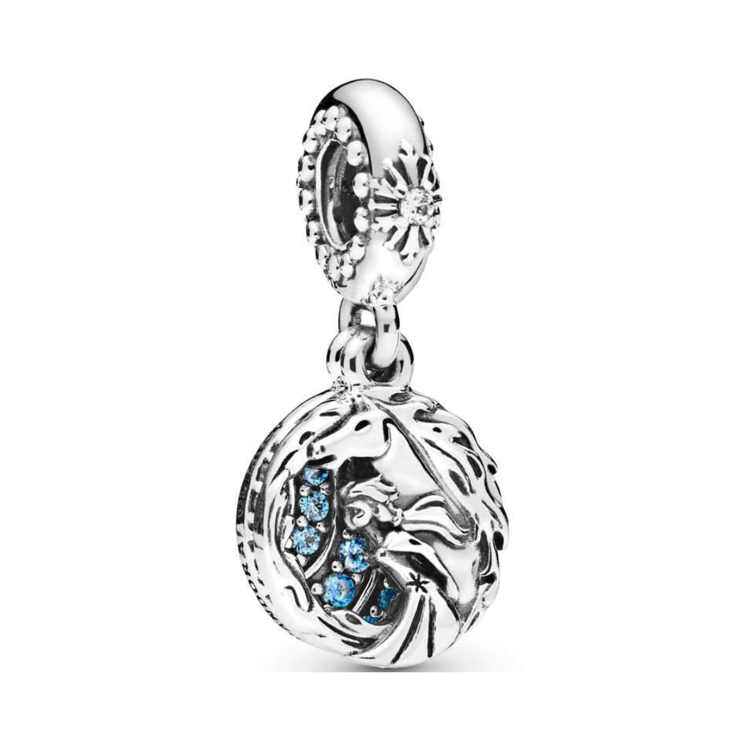 Disney Frozen Elsa and Nokk Double Dangle Charm featuring Elsa and Nokk designs with blue sparkling stones.