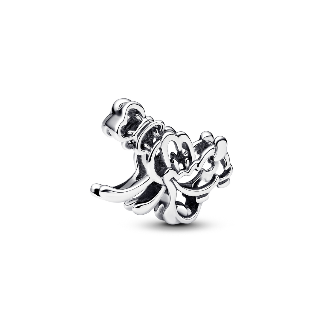 Disney Goofy Openwork Charm featuring a playful design of Goofy in shiny silver.