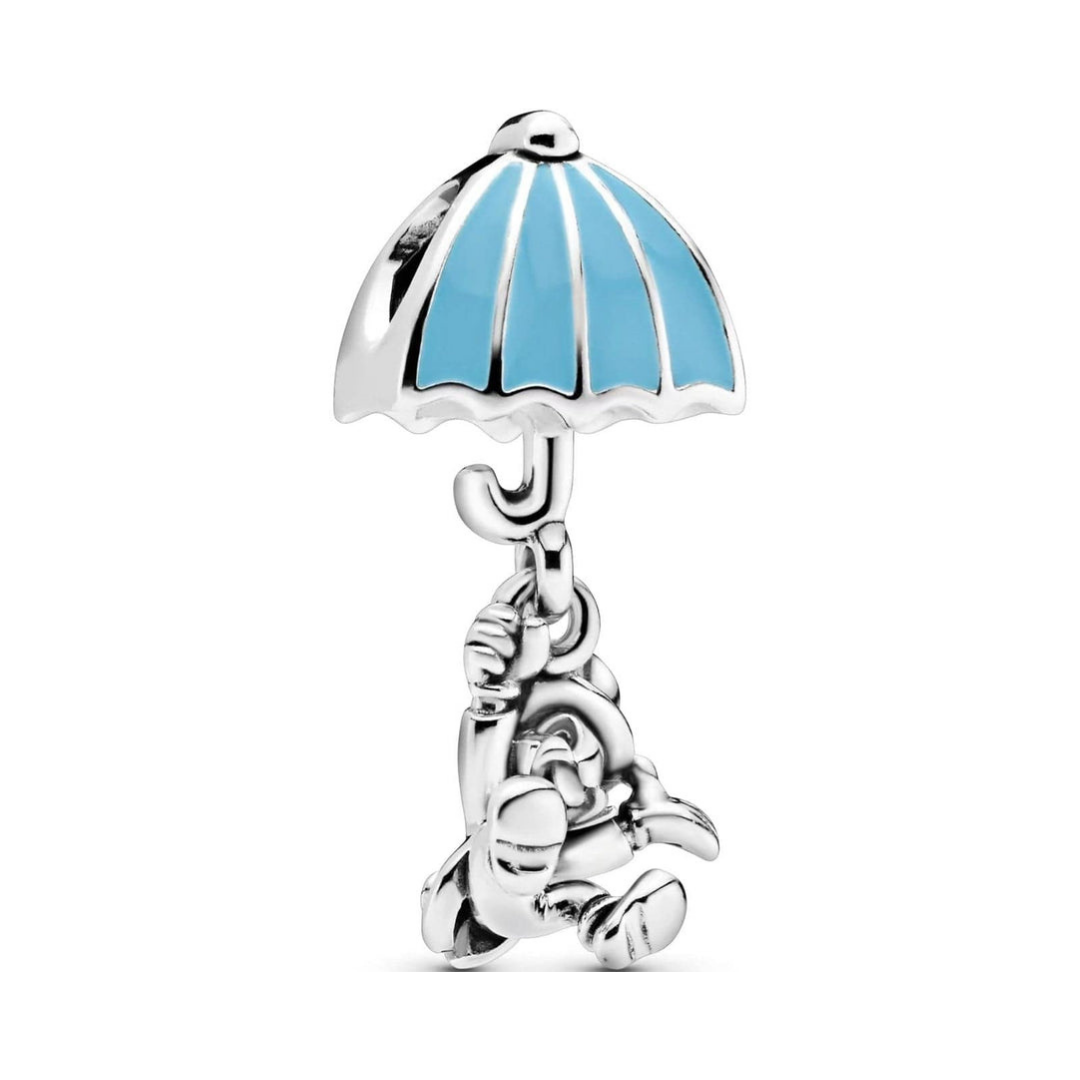 Disney Jiminy Cricket Umbrella Dangle Charm in silver and blue, symbolizing guidance and wisdom.
