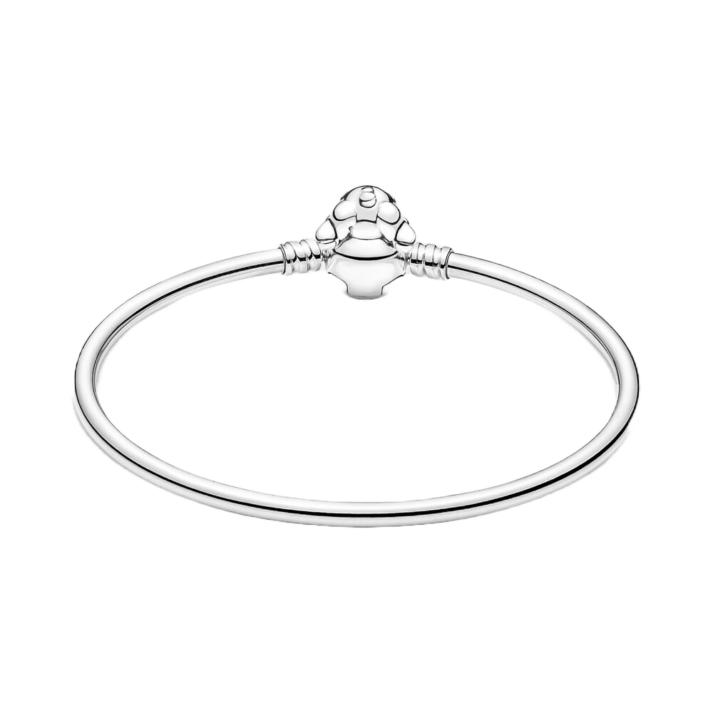 Disney Lilo and Stitch Biting Clasp Bangle Bracelet featuring a playful design and sleek silver finish.