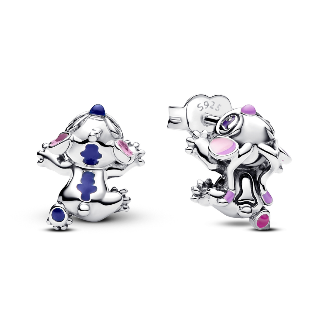 Disney Lilo and Stitch Stud Earrings showcasing colorful character designs in sterling silver.