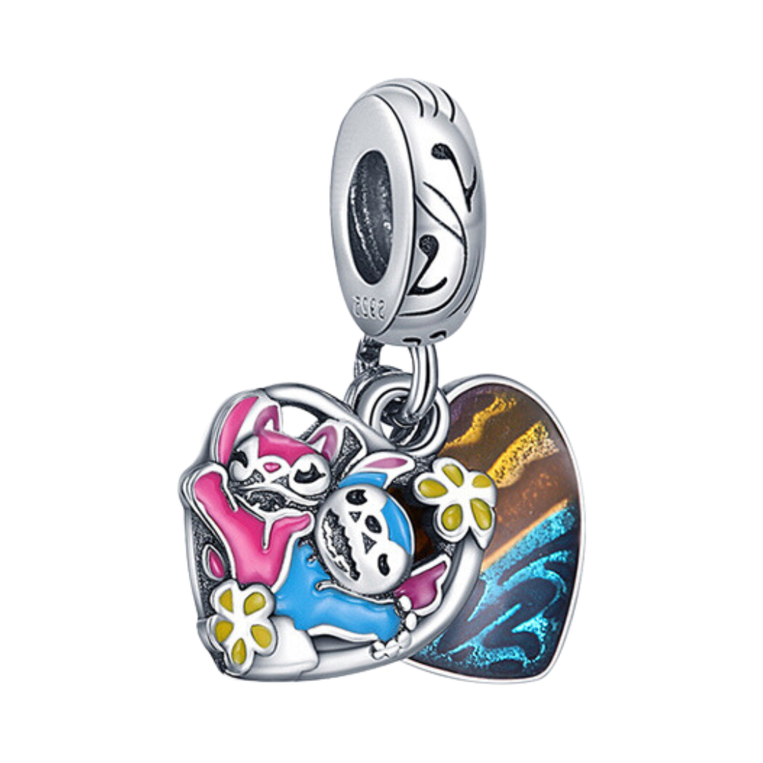 Disney Lilo and Stitch Angel and Stitch Love Dangle Charm featuring Angel and Stitch in a heart design.