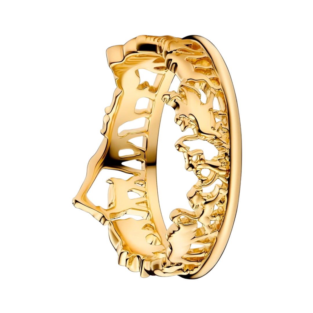 Disney The Lion King Animal Kingdom Ring showcasing intricate animal designs in gold.