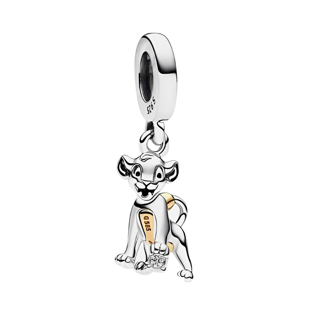 Disney The Lion King Simba Dangle Charm showcasing Simba in a playful pose, crafted in silver and gold accents.