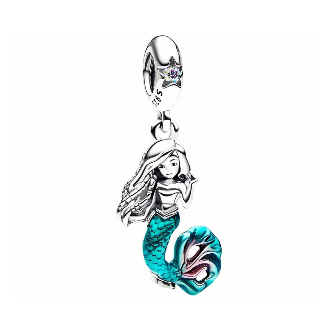 Disney The Little Mermaid Ariel Dangle Charm featuring Ariel with a colorful mermaid tail and flowing hair.