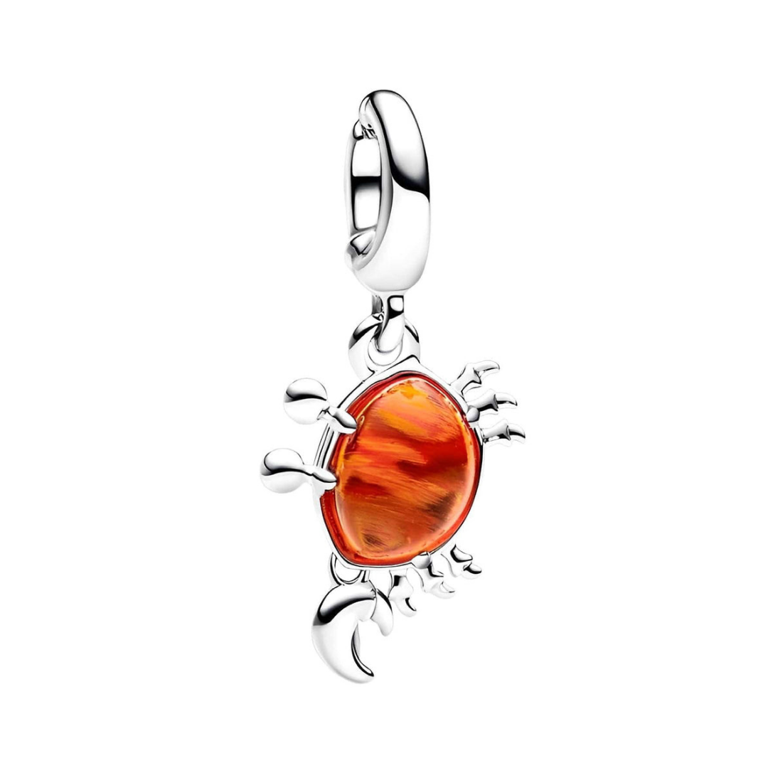 Disney The Little Mermaid Murano Sebastian Crab Dangle Charm with vibrant orange Murano glass design.