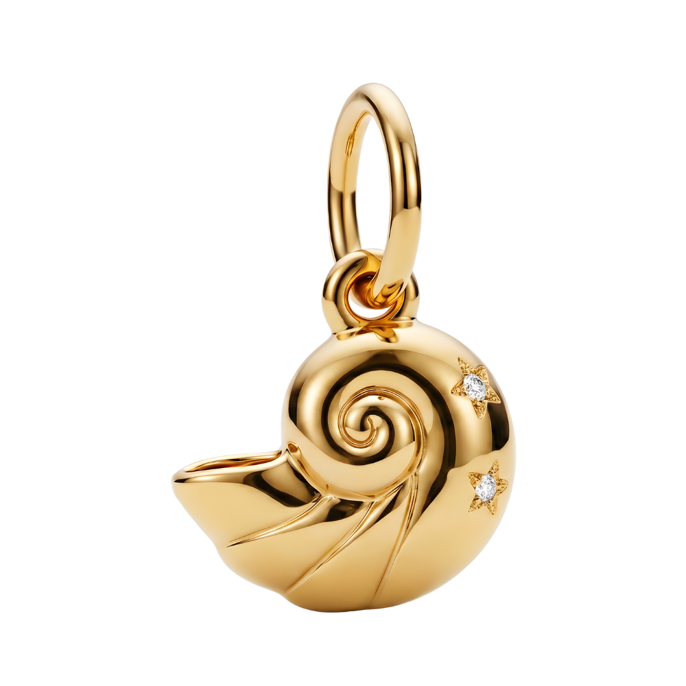 Disney The Little Mermaid Ursula Shell Dangle Charm gold charm featuring intricate swirl design and star accents.