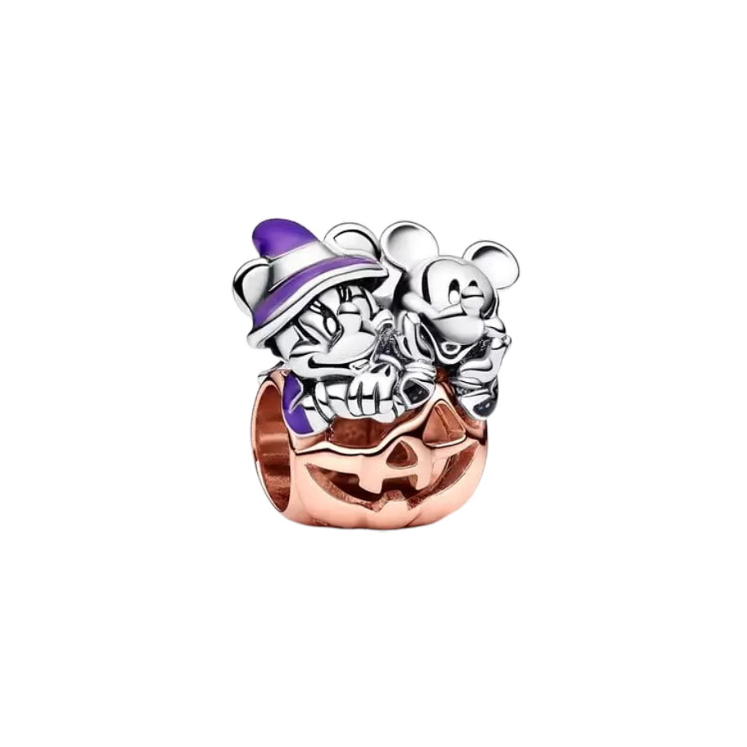 Disney Mickey & Minnie Halloween Pumpkin Charm featuring Mickey and Minnie in a pumpkin for Halloween.