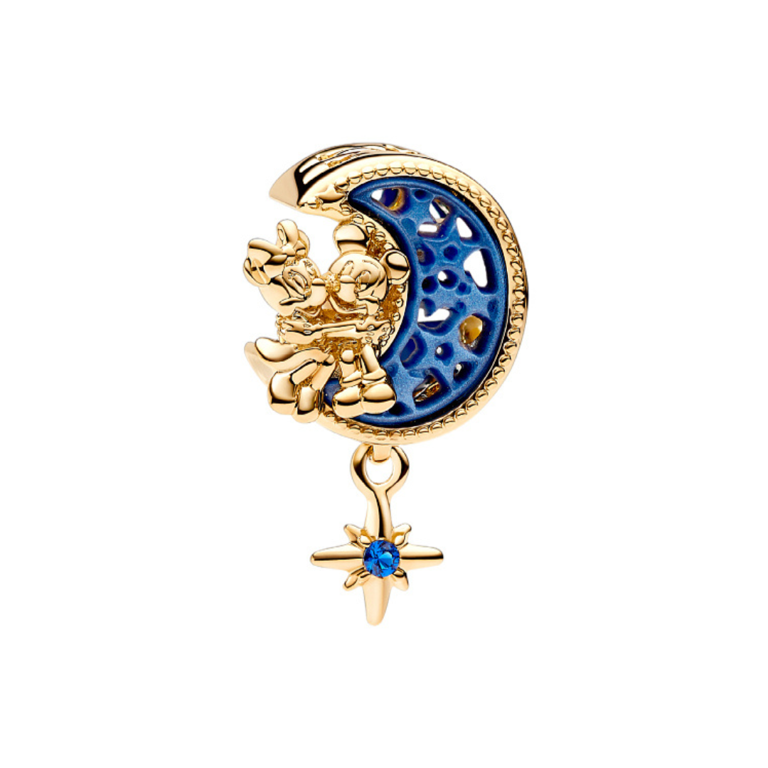 Disney Mickey & Minnie Moonlit Magic Charm featuring gold crescent moon and blue star crystal.