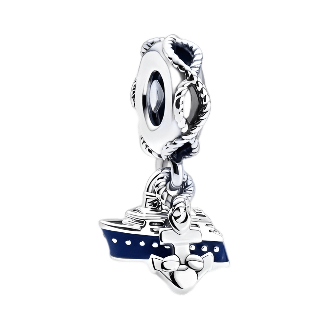 Disney Mickey Mouse Cruise Ship Dangle Charm featuring a detailed cruise ship design, perfect for Disney fans.