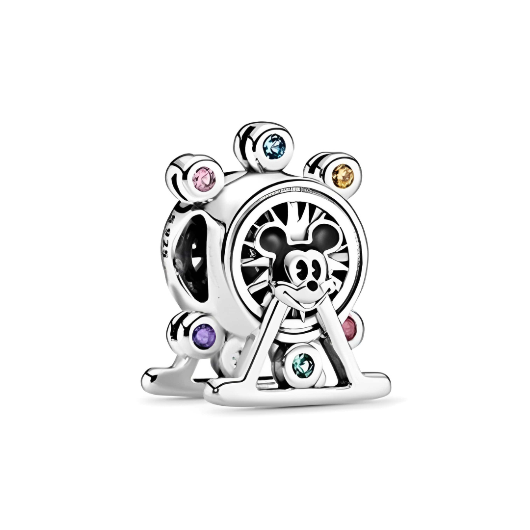 Disney Mickey Mouse Ferris Wheel Charm with colorful gems, perfect for Disney park lovers and collectors.