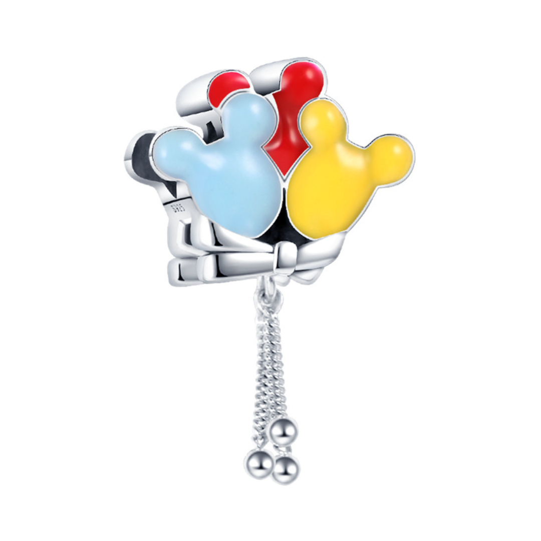 Disney Mickey Mouse Floating Balloons Charm (DISCONTINUED) in colorful design with blue, red, and yellow balloons.