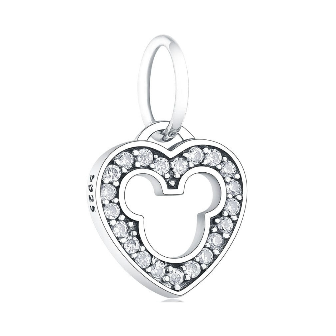 Disney Mickey Mouse Sparkling Heart Outline Pendant with shimmering stones, perfect for Disney fans and elegant jewelry lovers.