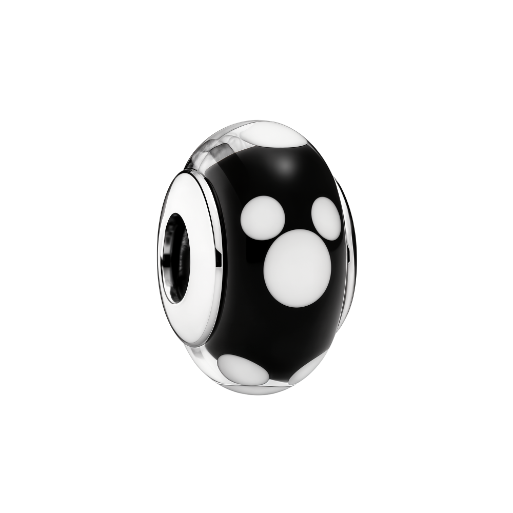 Disney Mickey Mouse Murano Glass Charm ( Discontinued ) - black with white Mickey ear silhouettes