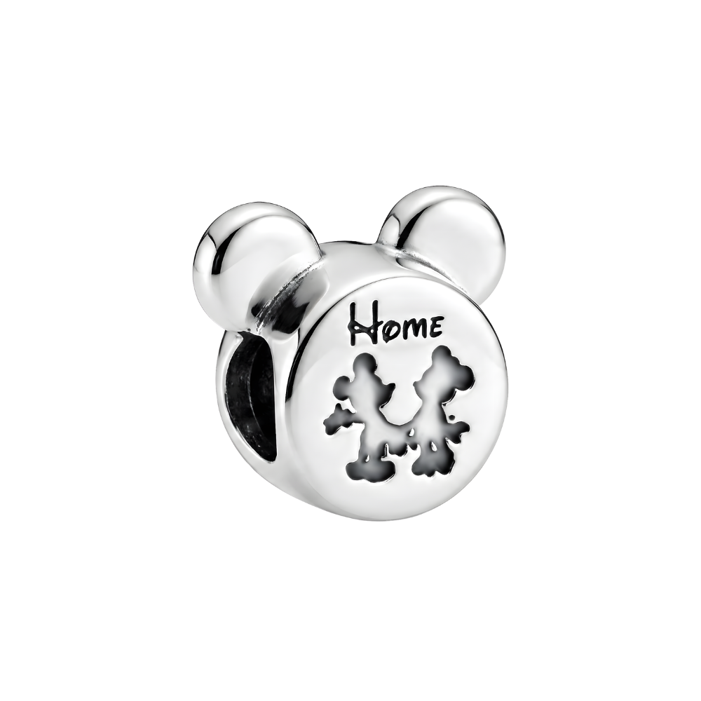 Disney Mickey Where Dreams Come Home Charm featuring Mickey and Minnie with 'Home' engraving.