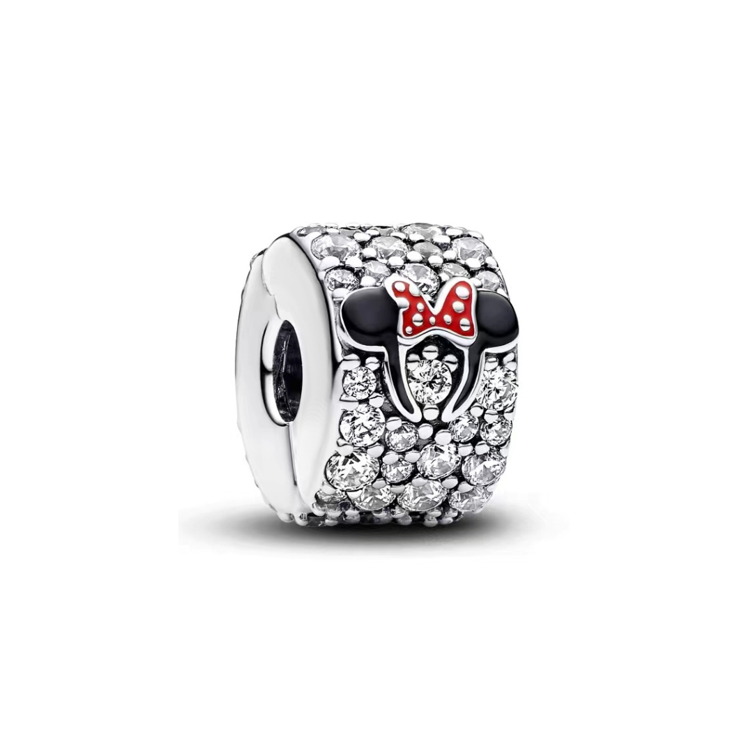 Disney Minnie & Mickey Sparkling Clip Charm featuring sparkling clear pavé crystals and Minnie's iconic red polka dot bow.