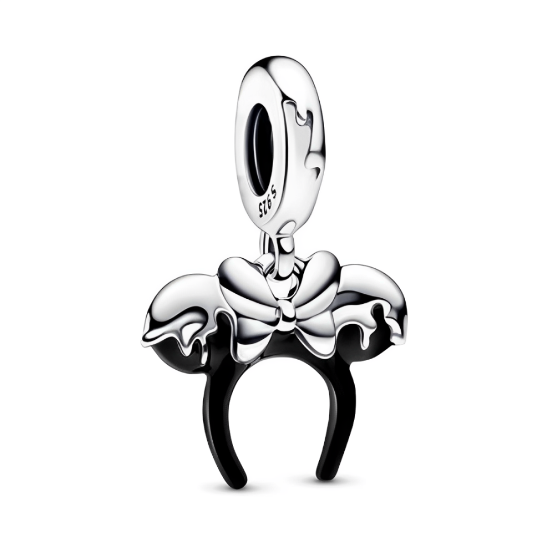 Disney Minnie Mouse Black Bow Headband Dangle Charm showcasing elegance and playful style.