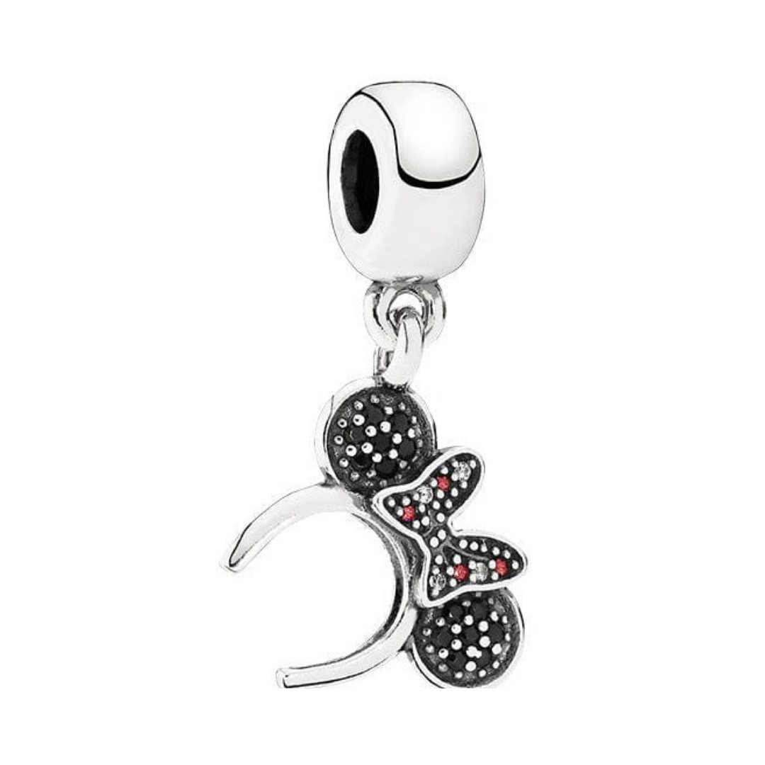 Disney Minnie Mouse Black Headband Dangle Charm featuring black and red enamel details.