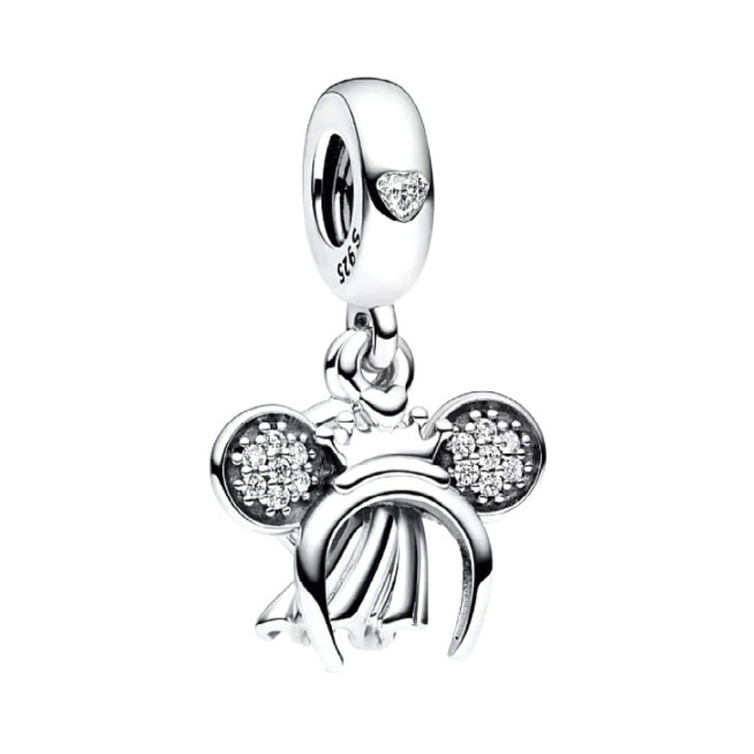 Disney Minnie Mouse Bridal Headband and Ring Dangle Charm with sparkling details and heart design.