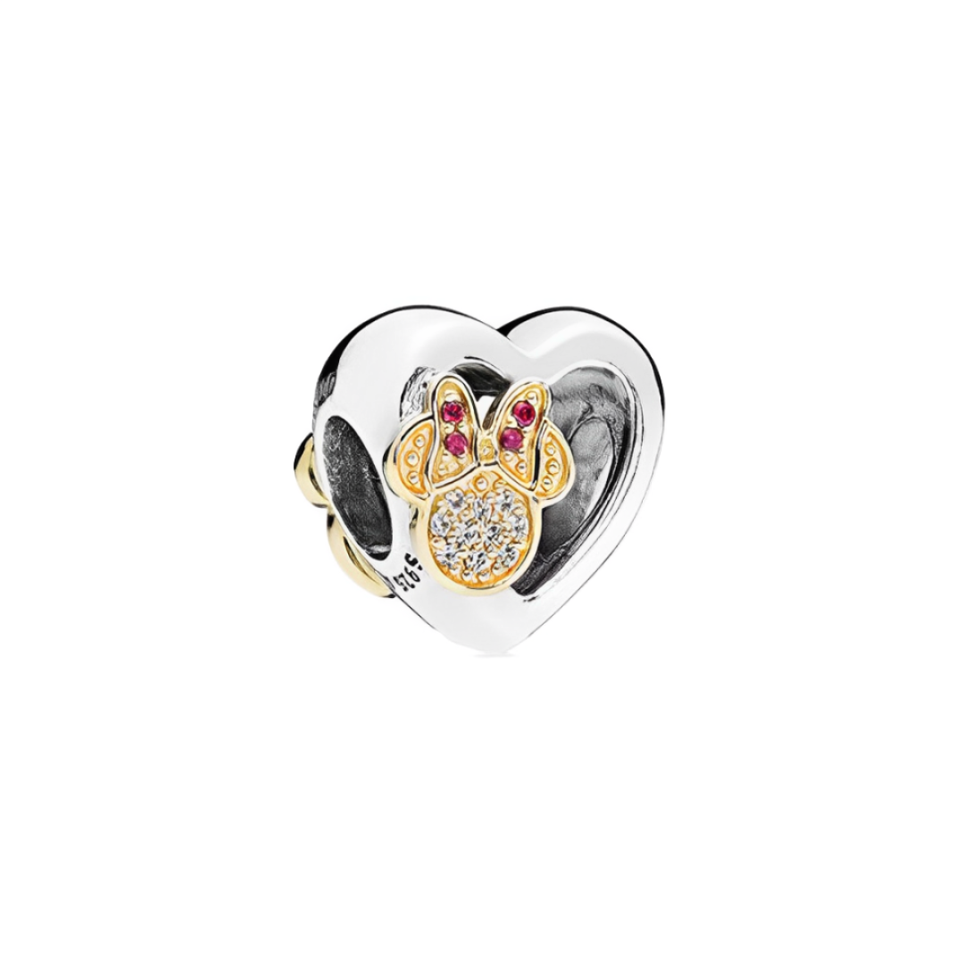 Disney Minnie Mouse Golden Heart Charm showcasing a heart design with sparkling details and Minnie Mouse elements.