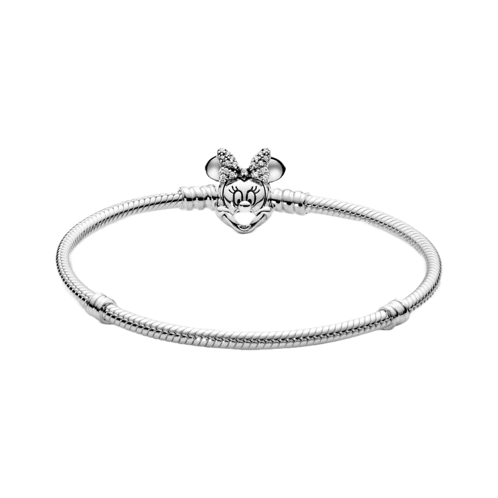 Disney Minnie Mouse Pave Clasp Snake Chain Bracelet featuring a sparkling Minnie Mouse charm.