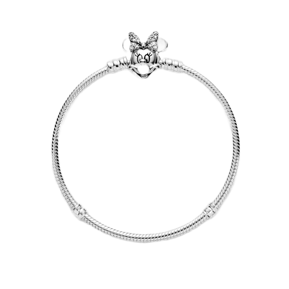 Disney Minnie Mouse Pave Clasp Snake Chain Bracelet featuring a charming Minnie Mouse design.