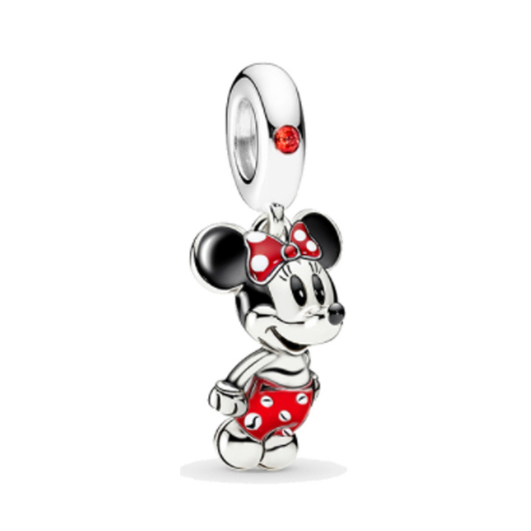Disney Minnie Mouse Red Dress Dangle Charm in silver and red, perfect for Disney lovers.