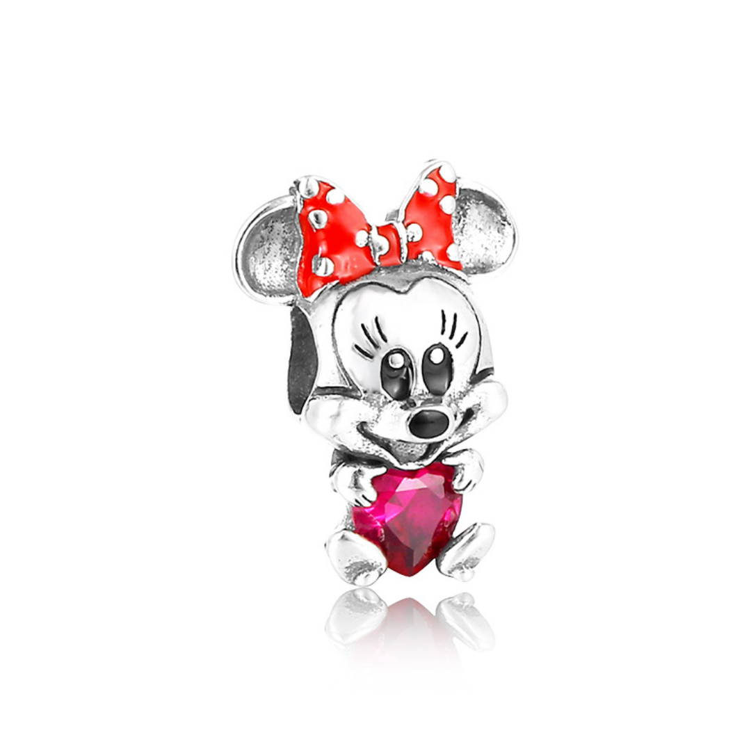 Disney Minnie Mouse Red Heart Charm featuring Minnie Mouse with a red bow and heart-shaped gemstone