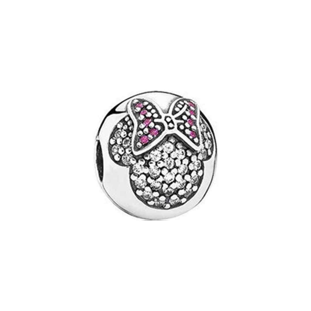 Disney Minnie Mouse Sparkling Bow Clip Charm with pink and clear crystals, perfect for Disney fans.