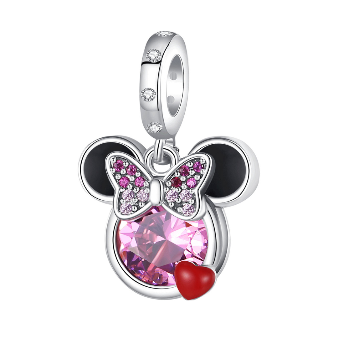 Disney Minnie Mouse Sparkling Pink Gem Dangle Charm featuring pink gem, bow, and heart detail