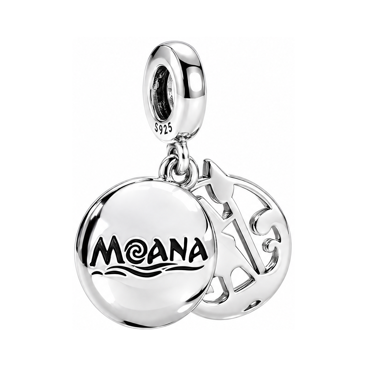 Disney Moana Double Dangle Charm featuring a circular charm with Moana's name and ocean-themed details.