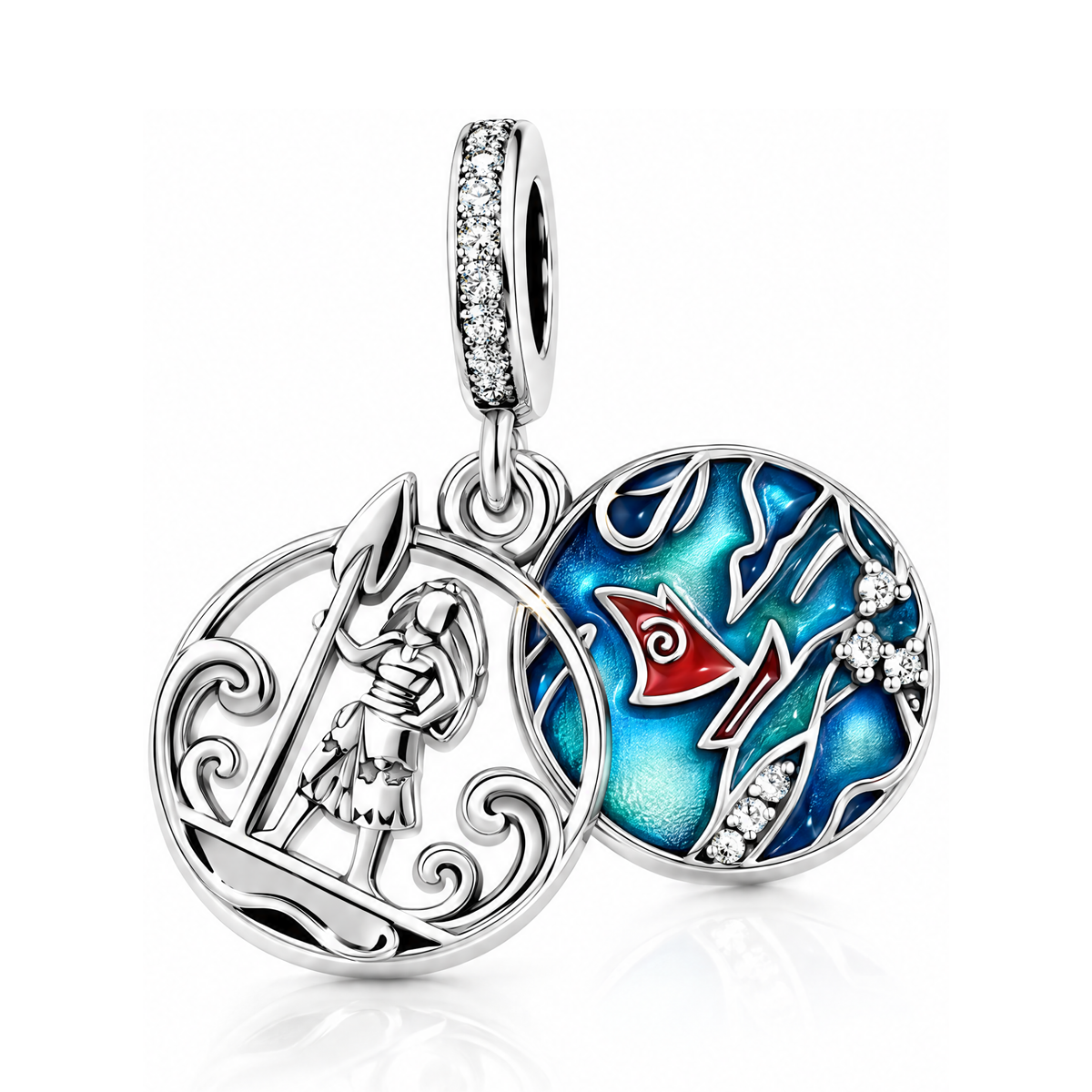 Disney Moana Double Dangle Charm featuring vibrant ocean colors and Moana's inspiring figure.