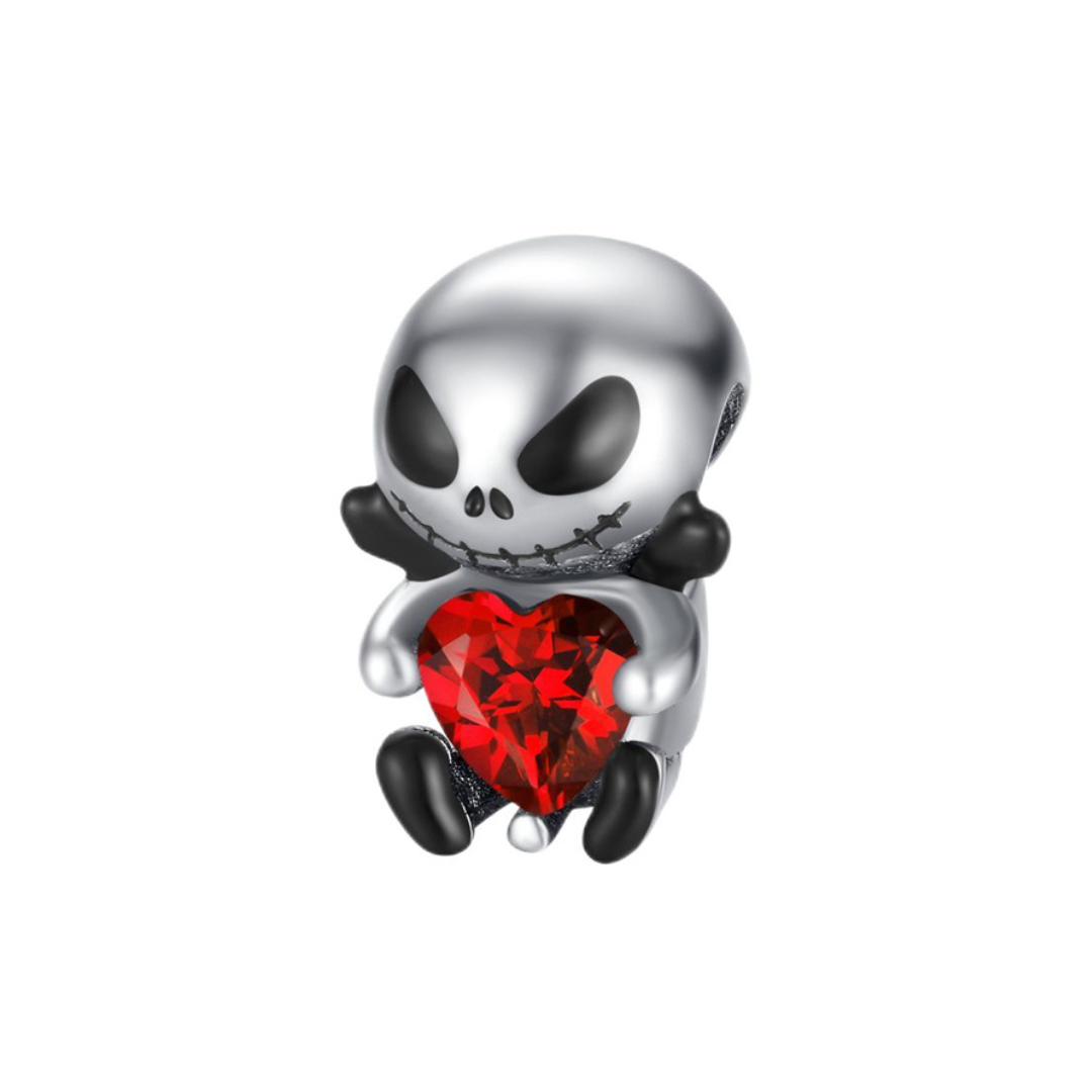 Disney The Nightmare Before Christmas Jack Skellington Heart Charm with red heart gemstone design.