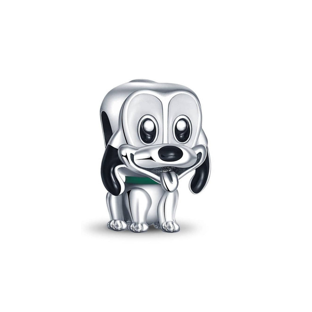 Disney Pluto Charm in silver, playful puppy design perfect for dog lovers and Disney fans.