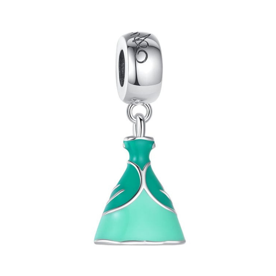 Disney The Princess And The Frog Tiana Dress Dangle Charm in jade green and teal design, celebrating Tiana's dream.