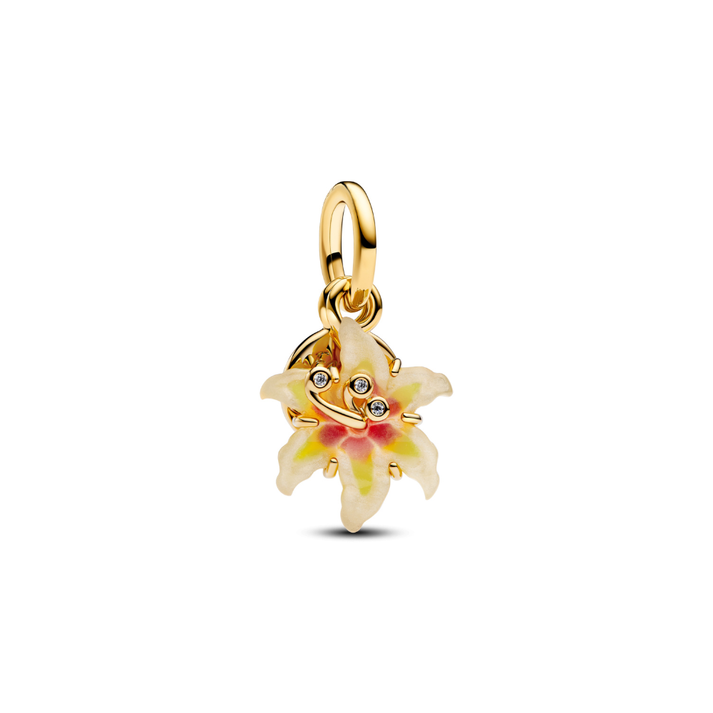 Disney Rapunzel Sun Drop Flower Dangle Charm with gold tones and colorful enamel petals.