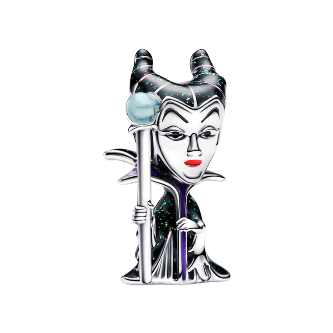 Disney Sleeping Beauty Maleficent Charm featuring Maleficent with black glitter robes and silver staff.