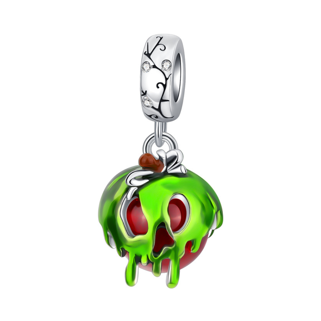 Disney Snow White Poison Apple Dangle Charm featuring a dripping green poison apple and skull detail.