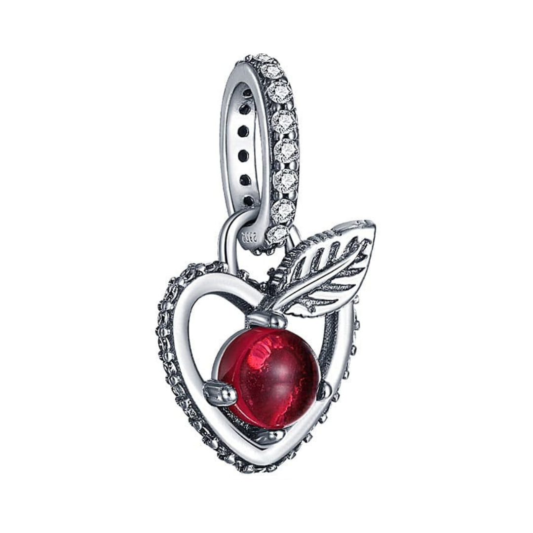 Disney Snow White Poison Apple Heart Sparkling Pendant featuring a red apple in a crystal-edged heart.