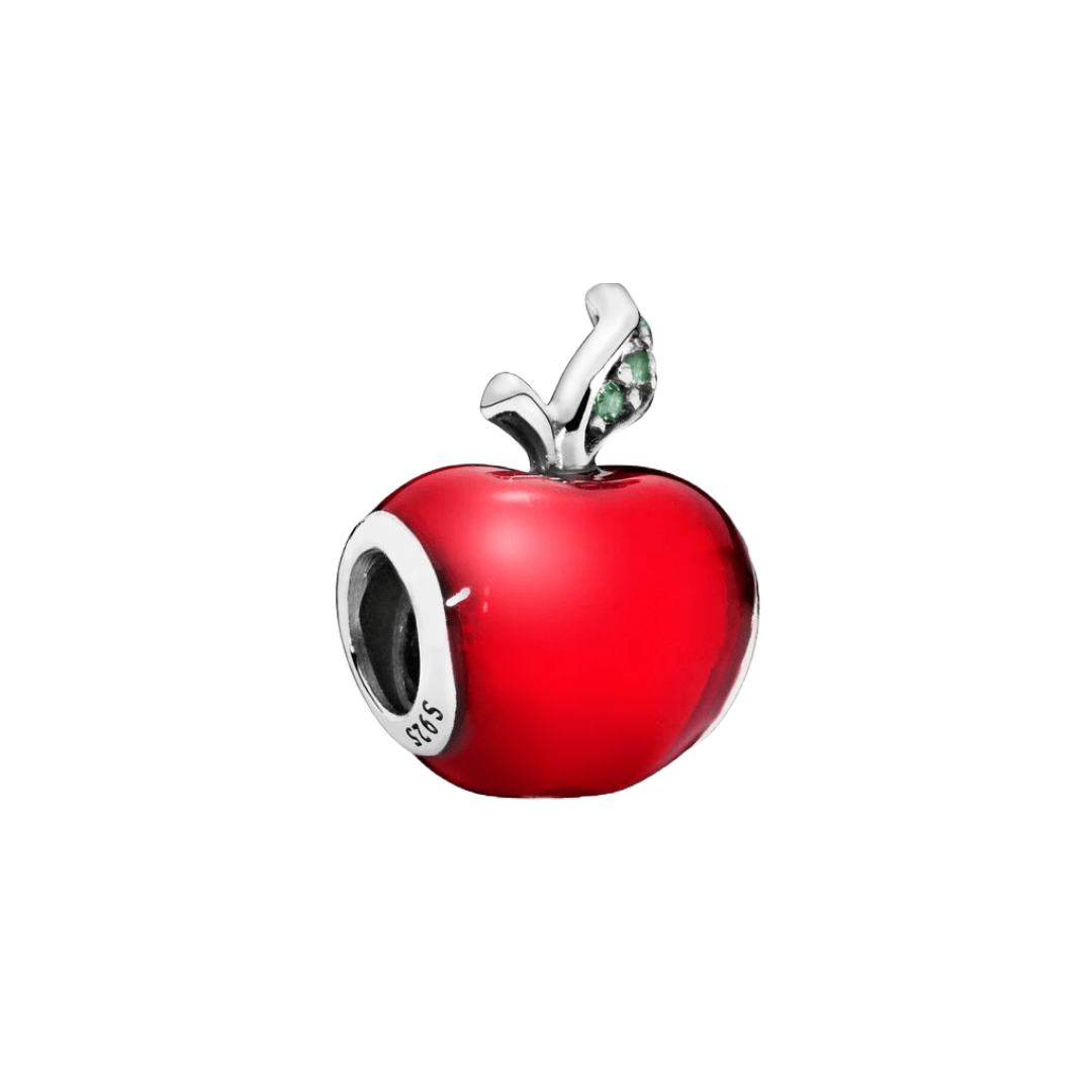 Disney Snow White Apple Charm featuring a red apple design with a silver leaf, perfect for charm bracelets.