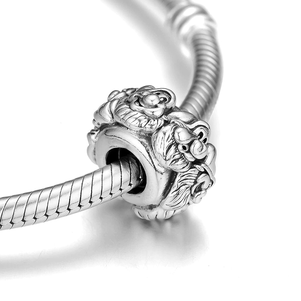 Disney Snow White Seven Dwarfs All Around Charm detailed silver charm featuring floral design for charm bracelet