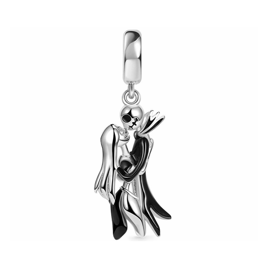 Disney The Nightmare Before Christmas Jack and Sally Love Dangle Charm depicting the iconic couple in a loving embrace.