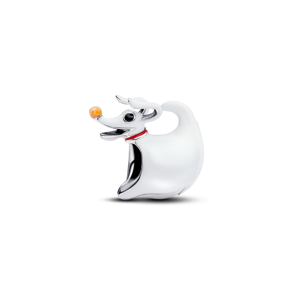 Zero Dog Charm from Disney’s The Nightmare Before Christmas, featuring playful spirit and glowing pumpkin nose.