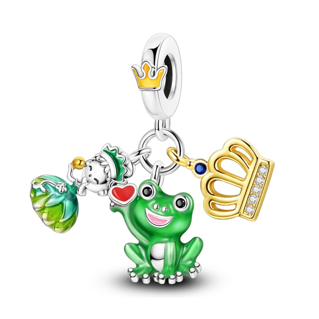 Disney Tiana and the Frog Enchanted Trio Dangle Charm featuring a frog, princess, and crown.