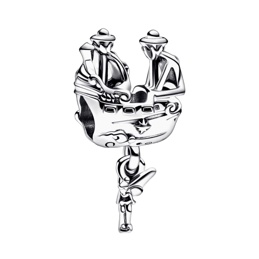 Disney Tinker Bell and Captain Hook’s Pirate Ship Charm design featuring Tinker Bell and Captain Hook on a ship.