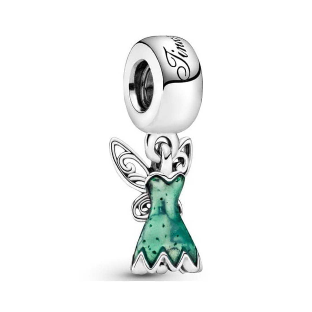 Disney Tinker Bell Dress Dangle Charm featuring a whimsical fairy dress design in green.