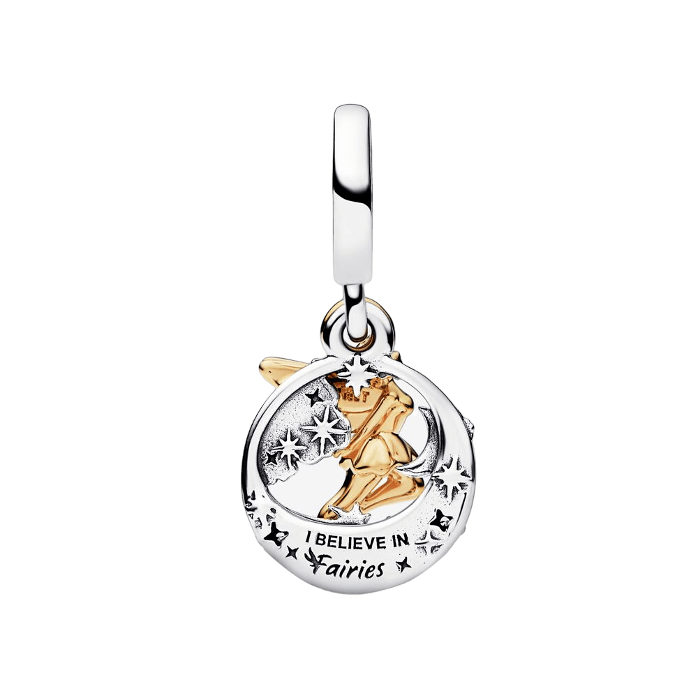 Disney Tinker Bell Moon and Stars Dangle Charm featuring Tinker Bell with moons and stars design.