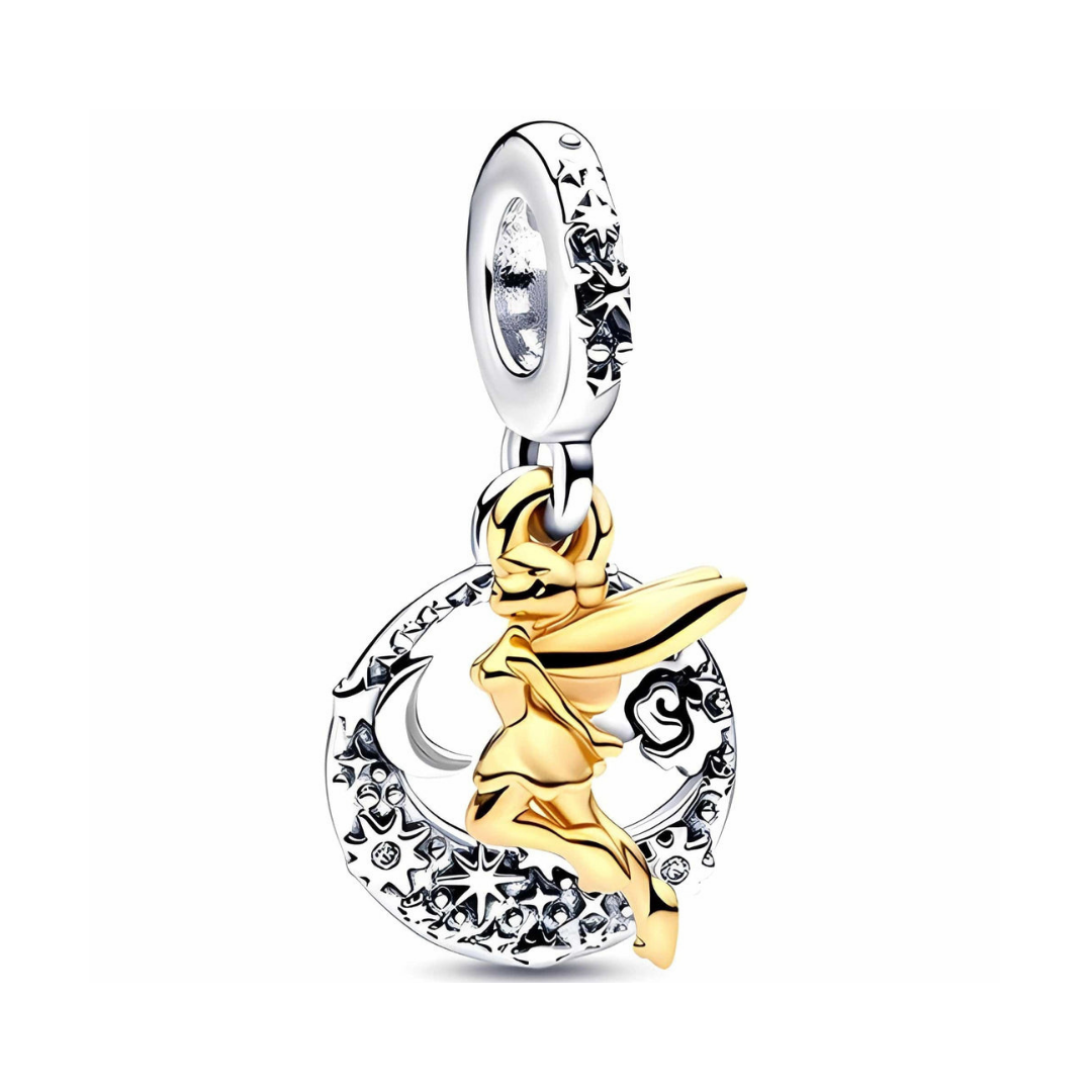Disney Tinker Bell Moon and Stars Dangle Charm featuring Tinker Bell with moon and star design.